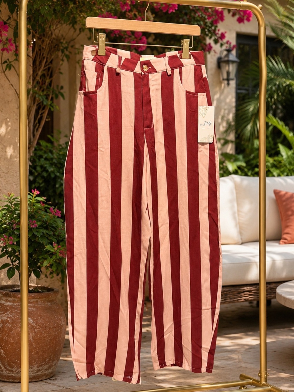 Made in Italy Striped Wide Leg Barrel Pants